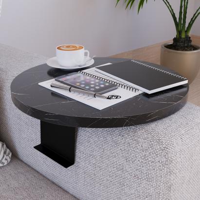 Sofatablett Kuleskyd Ø34cm Marmoroptik, schwarz [en.casa]