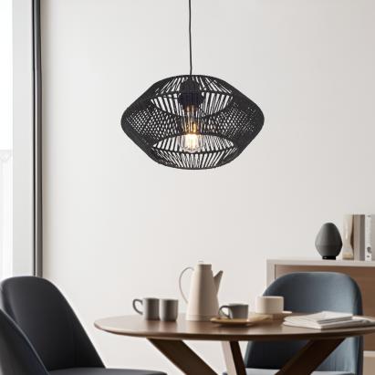 Hängeleuchte Amersham Metall+Rattan Schwarz [lux.pro]