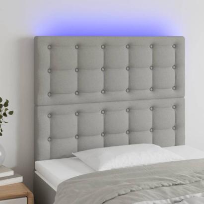 Tăblie de pat cu LED, gri deschis, 80x5x118/128 cm, textil GartenMobel Dekor