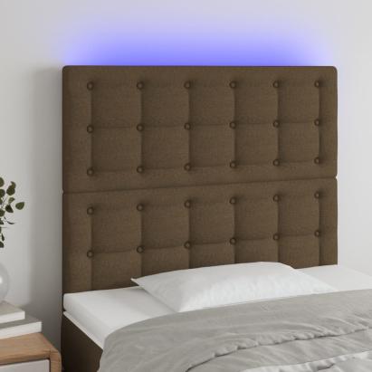 Tăblie de pat cu LED, maro închis, 90x5x118/128 cm, textil GartenMobel Dekor