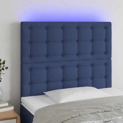 Tăblie de pat cu LED, albastru, 90x5x118/128 cm, textil  GartenMobel Dekor