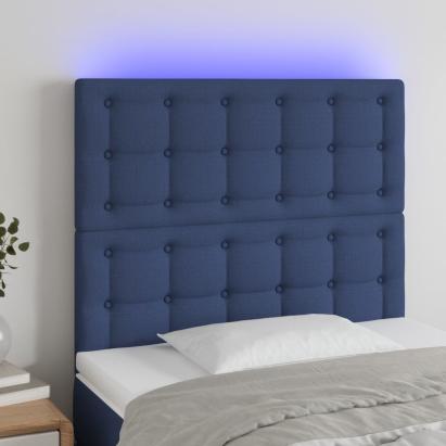 Tăblie de pat cu LED, albastru, 100x5x118/128 cm, textil GartenMobel Dekor
