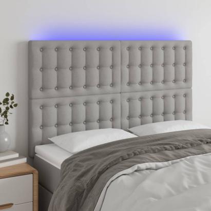 Tăblie de pat cu LED, gri deschis, 144x5x118/128 cm, textil GartenMobel Dekor