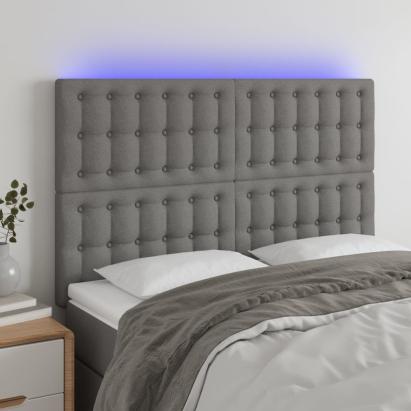 Tăblie de pat cu LED, gri închis, 144x5x118/128 cm, textil GartenMobel Dekor