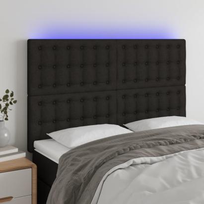 Tăblie de pat cu LED, negru, 144x5x118/128 cm, textil GartenMobel Dekor