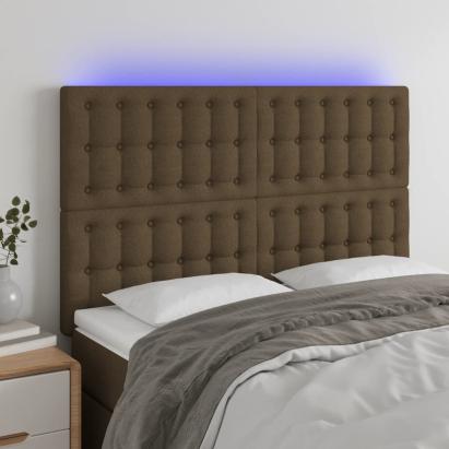 Tăblie de pat cu LED, maro închis, 144x5x118/128 cm, textil GartenMobel Dekor