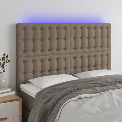 Tăblie de pat cu LED, gri taupe, 144x5x118/128 cm, textil GartenMobel Dekor