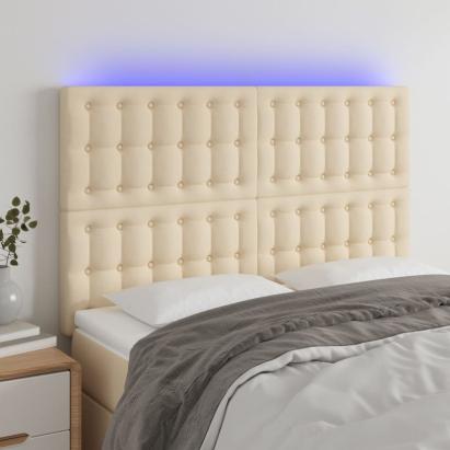 Tăblie de pat cu LED, crem, 144x5x118/128 cm, textil GartenMobel Dekor