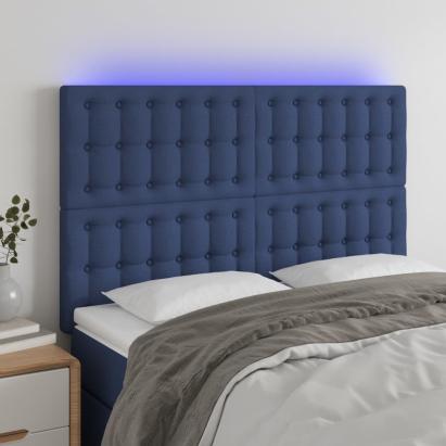 Tăblie de pat cu LED, albastru, 144x5x118/128 cm, textil GartenMobel Dekor