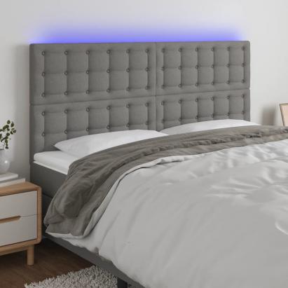 Tăblie de pat cu LED, gri închis, 160x5x118/128 cm, textil GartenMobel Dekor