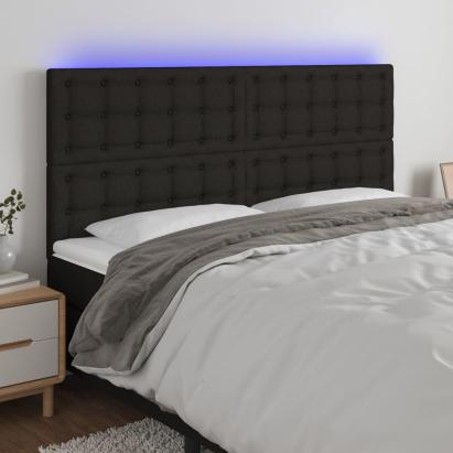 Tăblie de pat cu LED, negru, 180x5x118/128 cm, textil GartenMobel Dekor