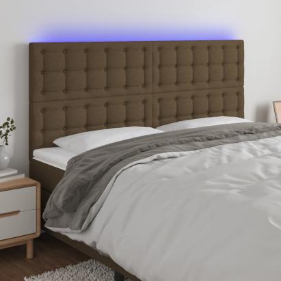Tăblie de pat cu LED, maro închis, 180x5x118/128 cm, textil GartenMobel Dekor