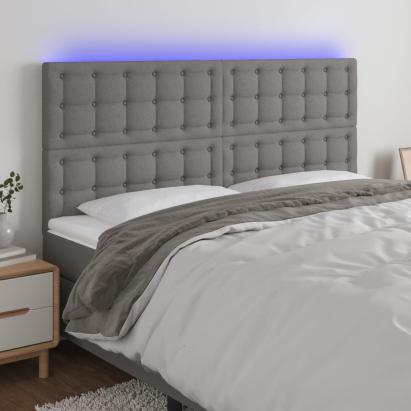 Tăblie de pat cu LED, gri închis, 200x5x118/128 cm, textil GartenMobel Dekor