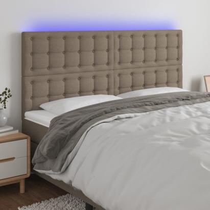 Tăblie de pat cu LED, gri taupe, 200x5x118/128 cm, textil GartenMobel Dekor