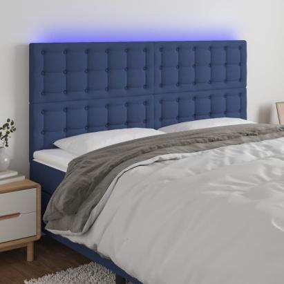 Tăblie de pat cu LED, albastru, 200x5x118/128 cm, textil GartenMobel Dekor