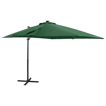 Umbrelă în consolă cu stâlp și LED-uri, verde, 250 cm GartenMobel Dekor