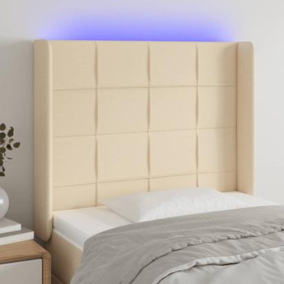 Tăblie de pat cu LED, crem, 83x16x118/128 cm, textil GartenMobel Dekor
