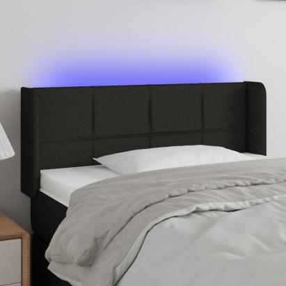 Tăblie de pat cu LED, negru, 83x16x78/88 cm, textil GartenMobel Dekor