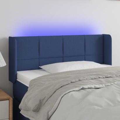 Tăblie de pat cu LED, albastru, 103x16x78/88 cm, textil GartenMobel Dekor