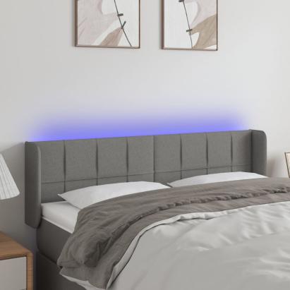 Tăblie de pat cu LED, gri închis, 147x16x78/88 cm, textil GartenMobel Dekor