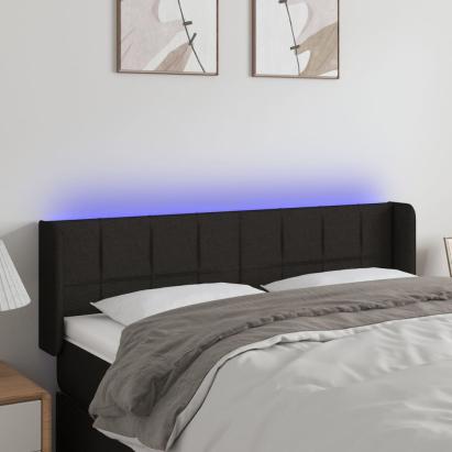 Tăblie de pat cu LED, negru, 147x16x78/88 cm, textil GartenMobel Dekor