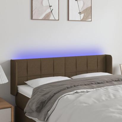 Tăblie de pat cu LED, maro închis, 147x16x78/88 cm, textil GartenMobel Dekor