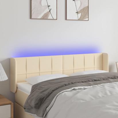 Tăblie de pat cu LED, crem, 147x16x78/88 cm material textil GartenMobel Dekor