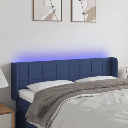 Tăblie de pat cu LED, albastru, 147x16x78/88 cm, textil GartenMobel Dekor