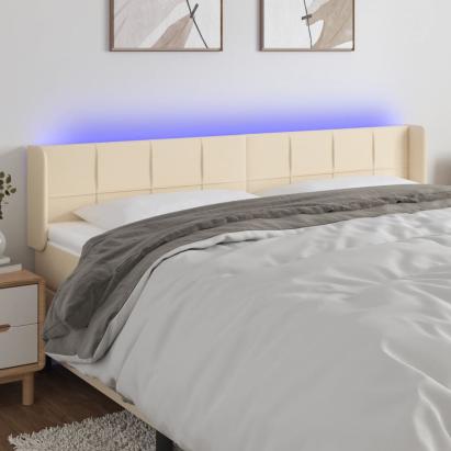 Tăblie de pat cu LED, crem, 163x16x78/88 cm, textil GartenMobel Dekor
