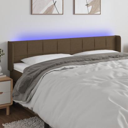 Tăblie de pat cu LED, maro închis, 183x16x78/88 cm, textil GartenMobel Dekor