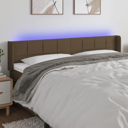 Tăblie de pat cu LED, maro închis, 203x16x78/88 cm, textil GartenMobel Dekor