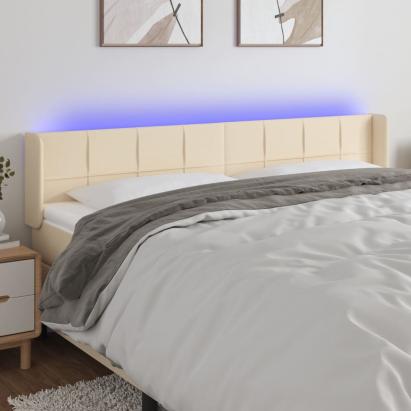 Tăblie de pat cu LED, crem, 203x16x78/88 cm, textil GartenMobel Dekor