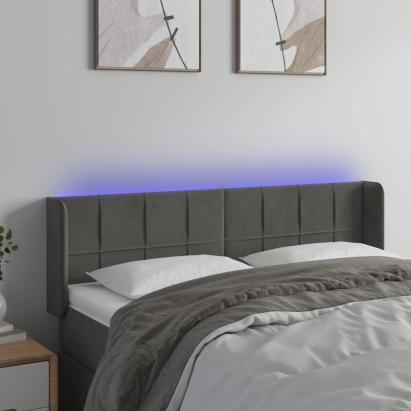Tăblie de pat cu LED, gri închis, 147x16x78/88 cm, catifea GartenMobel Dekor