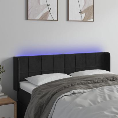 Tăblie de pat cu LED, negru, 147x16x78/88 cm, catifea GartenMobel Dekor