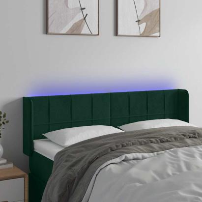 Tăblie de pat cu LED, verde închis, 147x16x78/88 cm, catifea GartenMobel Dekor