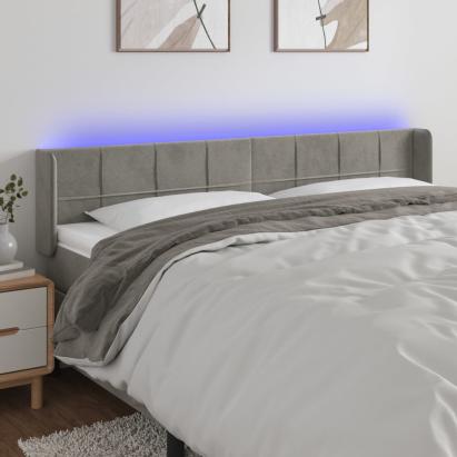 Tăblie de pat cu LED, gri deschis, 163x16x78/88 cm, catifea GartenMobel Dekor