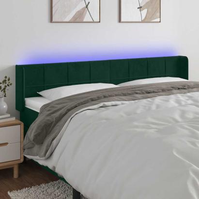 Tăblie de pat cu LED, verde închis, 163x16x78/88 cm, catifea GartenMobel Dekor