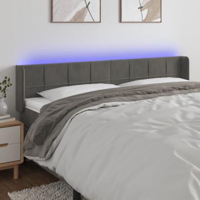 Tăblie de pat cu LED gri închis 183x16x78/88 cm catifea GartenMobel Dekor