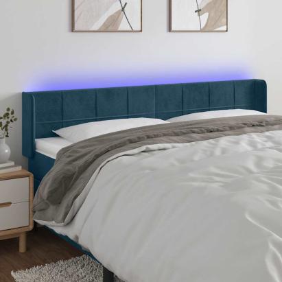 Tăblie de pat cu LED, albastru închis, 183x16x78/88 cm, catifea GartenMobel Dekor