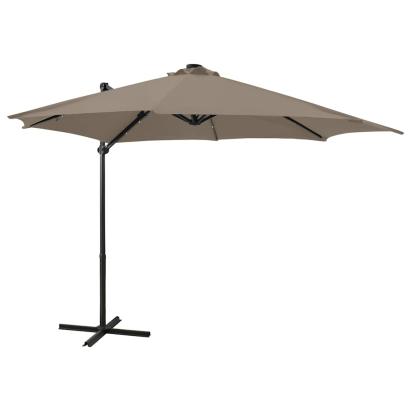 Umbrelă în consolă cu stâlp și LED-uri, taupe, 300 cm GartenMobel Dekor