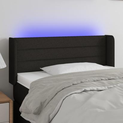 Tăblie de pat cu LED, negru, 83x16x78/88 cm, textil GartenMobel Dekor