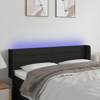 Tăblie de pat cu LED, negru, 147x16x78/88 cm, textil GartenMobel Dekor