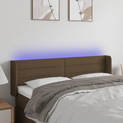 Tăblie de pat cu LED, maro închis, 147x16x78/88 cm, textil GartenMobel Dekor
