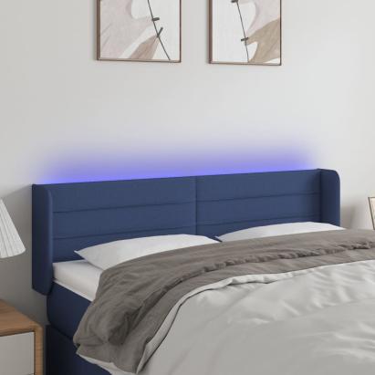 Tăblie de pat cu LED, albastru, 147x16x78/88 cm, textil GartenMobel Dekor