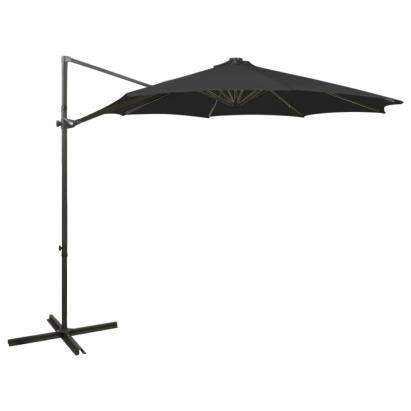 Umbrelă în consolă cu stâlp și LED-uri, negru, 300 cm GartenMobel Dekor