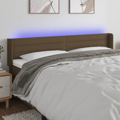 Tăblie de pat cu LED, maro închis, 203x16x78/88 cm, textil GartenMobel Dekor