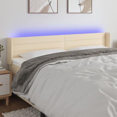 Tăblie de pat cu LED, crem, 203x16x78/88 cm, textil GartenMobel Dekor