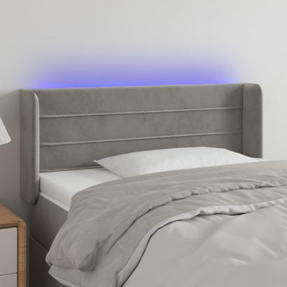 Tăblie de pat cu LED, gri deschis, 93x16x78/88 cm, catifea GartenMobel Dekor