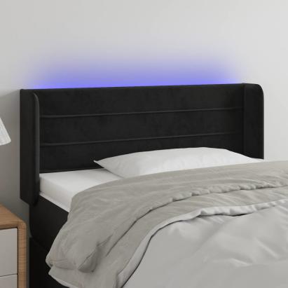 Tăblie de pat cu LED, negru, 93x16x78/88 cm, catifea GartenMobel Dekor