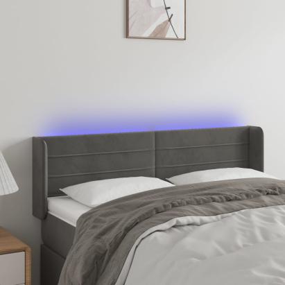 Tăblie de pat cu LED, gri închis, 147x16x78/88 cm, catifea GartenMobel Dekor